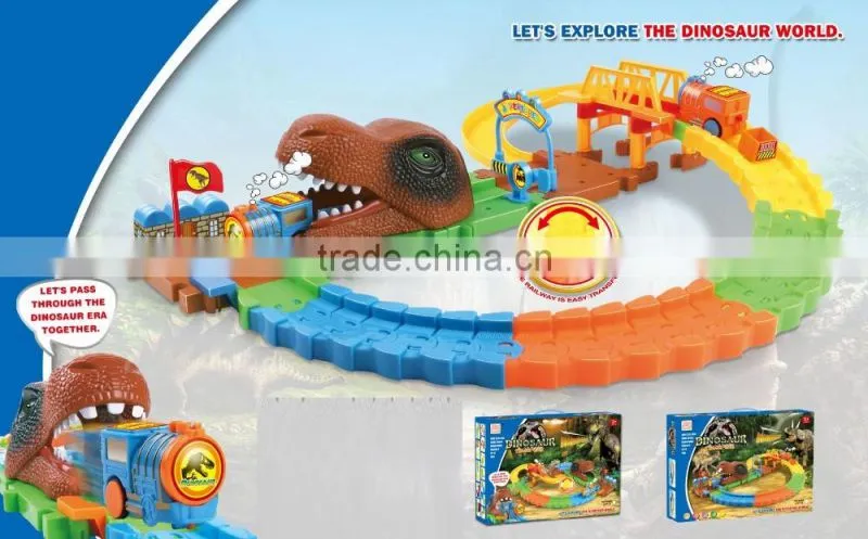 Dinosour world reaction light music intelligent battery operated railway pathway building block