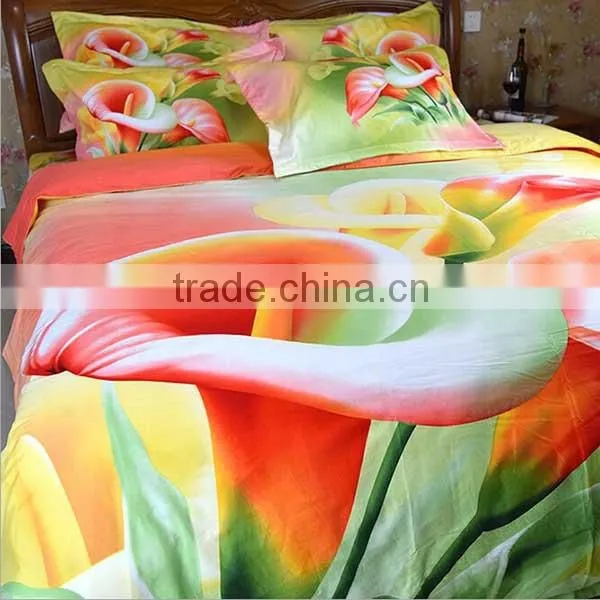 2015 fashion reactive printed flower 100% natural cotton 3d bed cover set