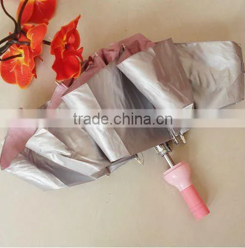 wholesale cheap 3 foldable silver glue coated wine bottle sun umbrella