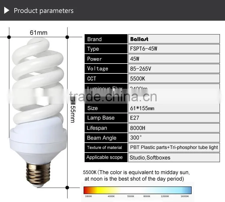 Full spiral 45W photography light high luminous output
