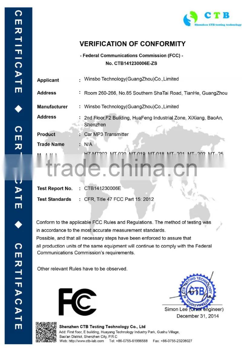 smart phone fm transmitter / car fm transmitter with CE certificate