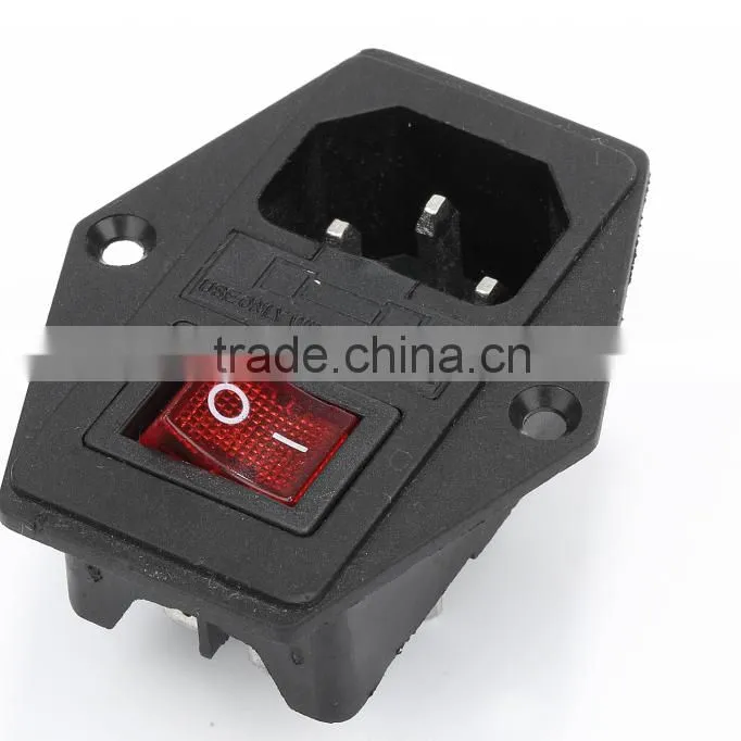 Red LED AC power socket with fuse and ears