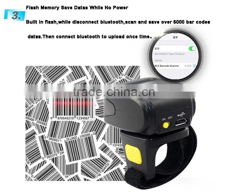 1D Bluetooth Portable Wearable Ring Barcode Scanner BR30 Mini Scanner