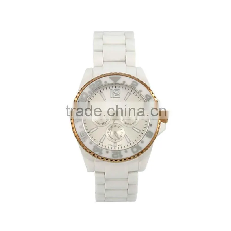2013 new high-end branded white ceramic chronograph watch