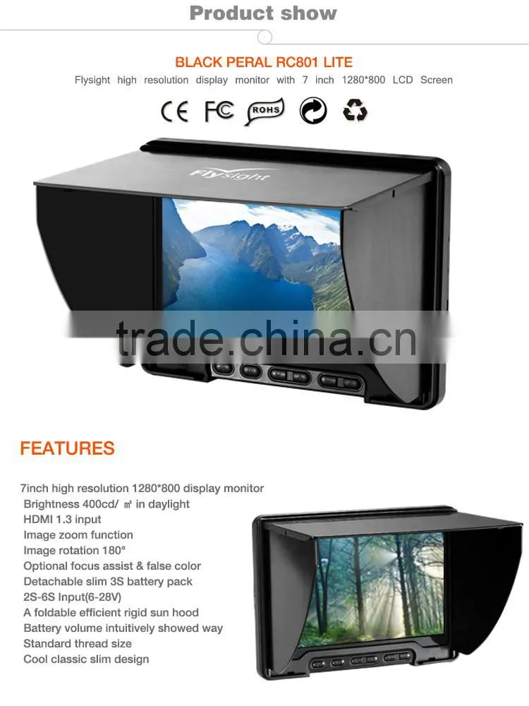 FPV 5.8G HD 1280*800p 7" Monitor Receiver Built-in Battery