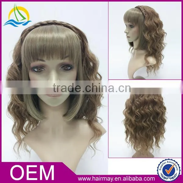 Synthetic blonde/brown afro kinky twist hair wig with bangs free wig catalogs