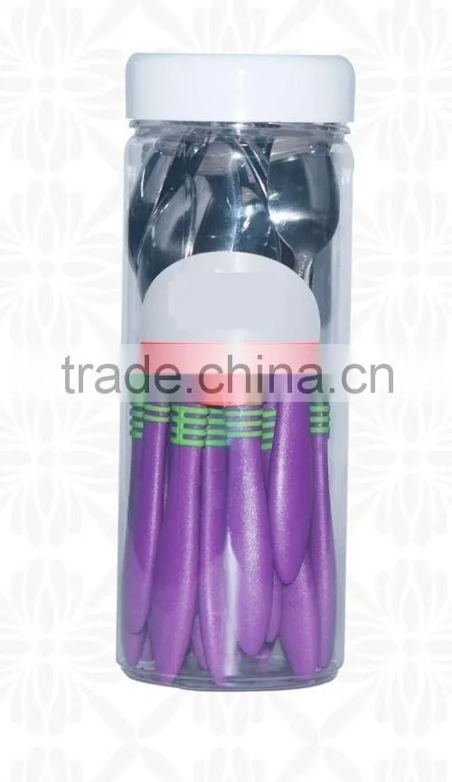 STAINLESS STEEL FLATEWARE SET, WITH PLASTIC HANDLE