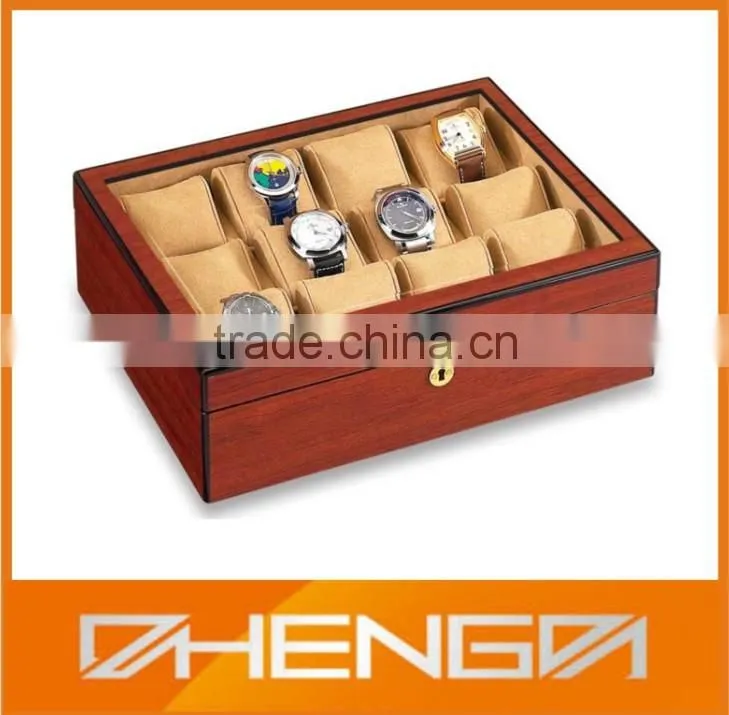 Best Sell custom made brown piano finish wooden watch packaging boxes (ZDS-F218)