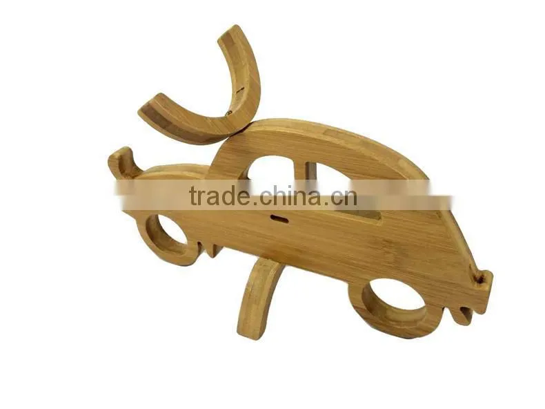 WR023/100% Bamboo Material Hot Sale Car Shaped Folding Bamboo Wine Rack