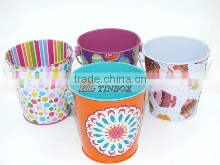 Colorful Handle Round Shape Metal Bucket Tin Can