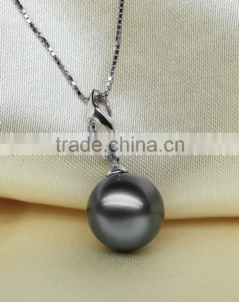 2016 Tahiti AAAA New Arrival Round Black 10-11mm 925 silver Sea Pearl Pendant