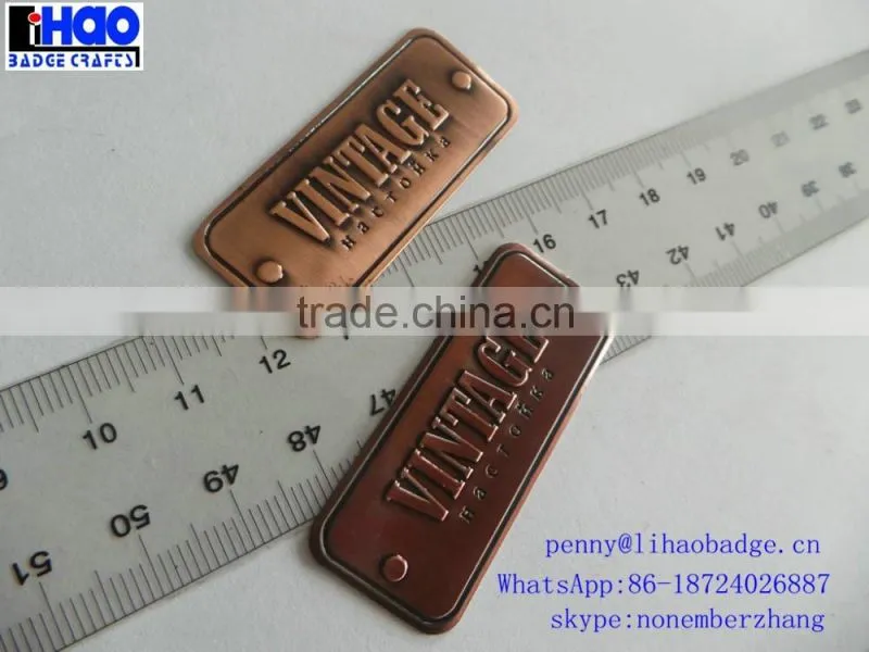 Fashion Anti Brass Metal Engraved Logo Metal Label