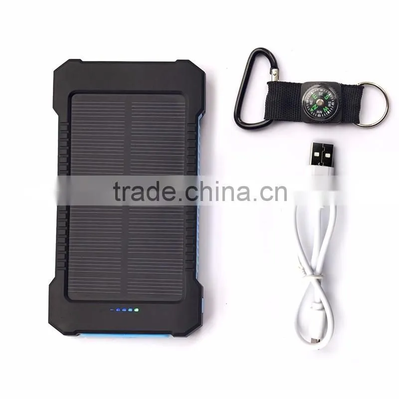 Waterproof 10000mah mini portable solar charger cell phone with camping light and compass