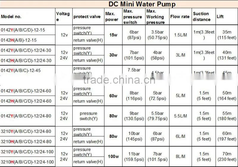 DC 12V/24V Reflux Valve or Auto High Pressure Switch Mini Garden Water Pump