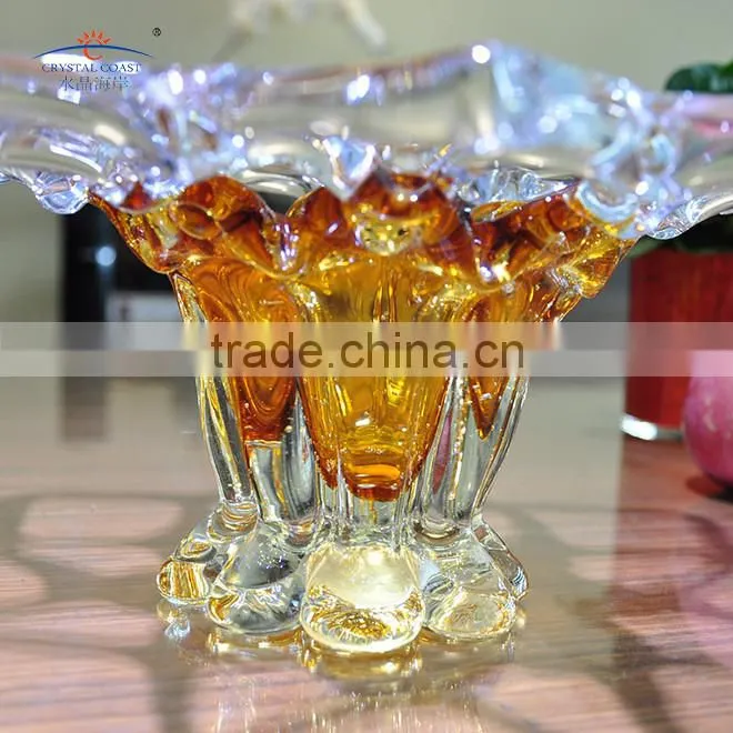 Hand Blown art glass basket weave pattern open wary rimmed bowl