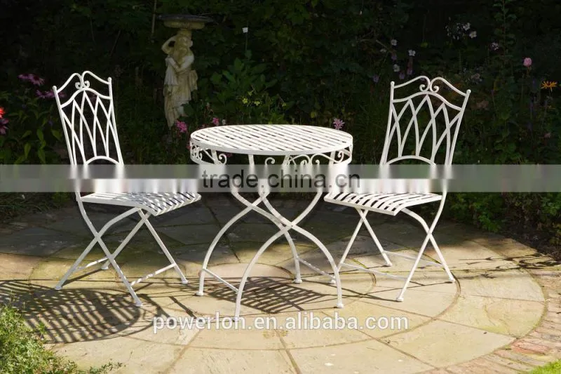 Elegant Antique White Wrought Iron Bistro Set Garden Furniture PL08-8668/8669