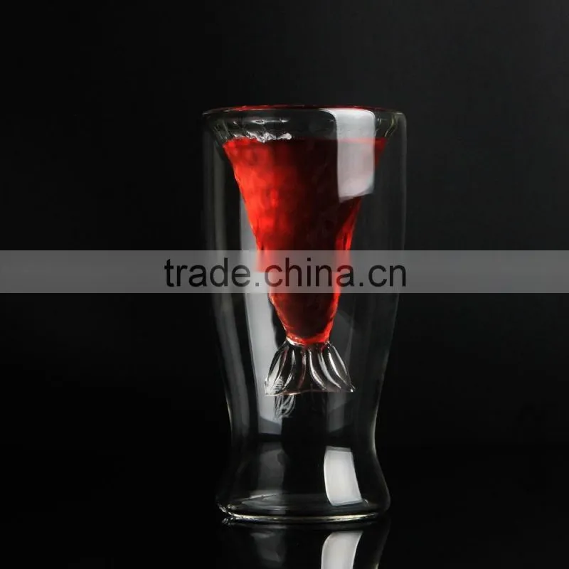 Customized fish shape double wall glass cup