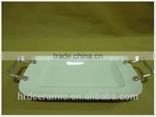 Hot sale porcelain plate with handle,stock ceramic tableware
