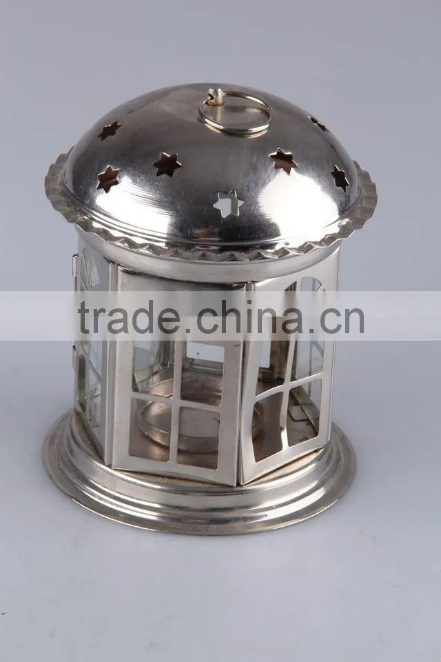 Home Decoration Pavilion Type Candlestick/Portable Iron+Glass hollow out Candle Holder