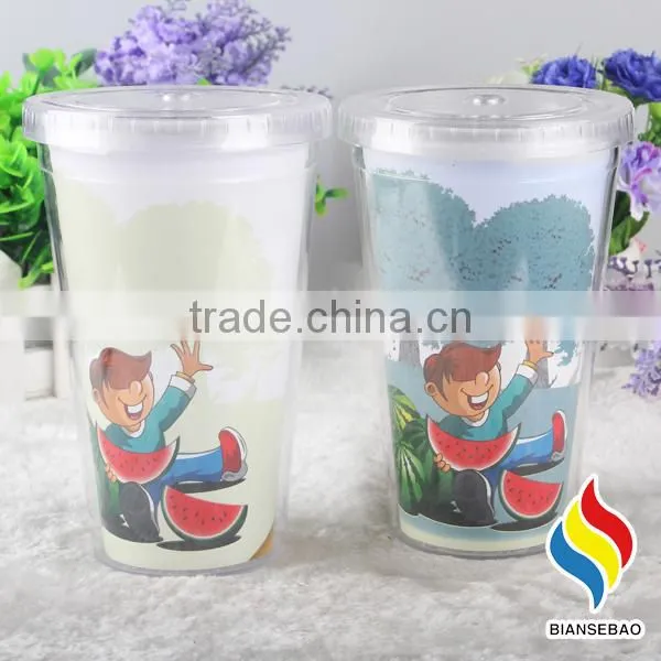 with paper insert Custom double wall plastic color change tumbler