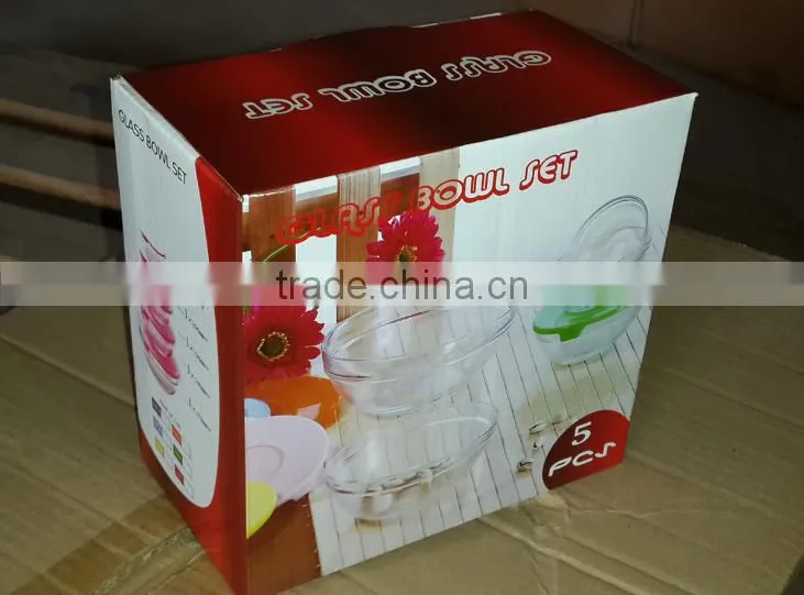 different color lids glass bowl set for wholesale