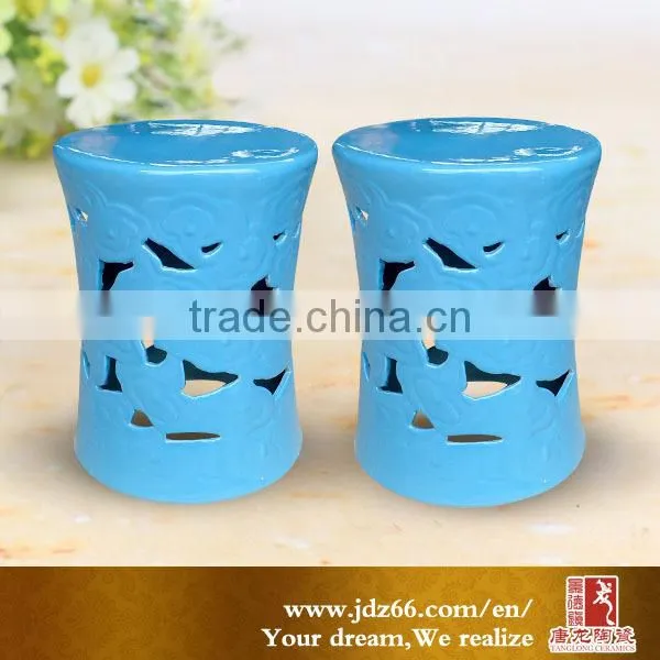 Modern style excellent quality hollow aqua glazed ceramic dice stools for garden decoration