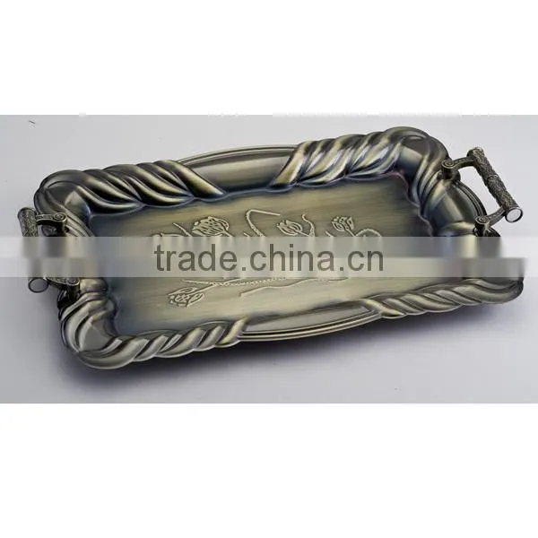 3PCS Metal Handle Bronze Color Stalinless Steel Serving Tray