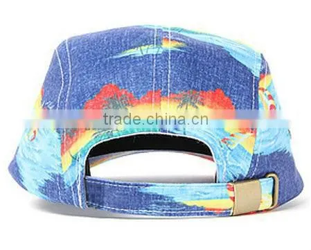 Blue wave print jeans cheap custom curve brim 5 panel cap