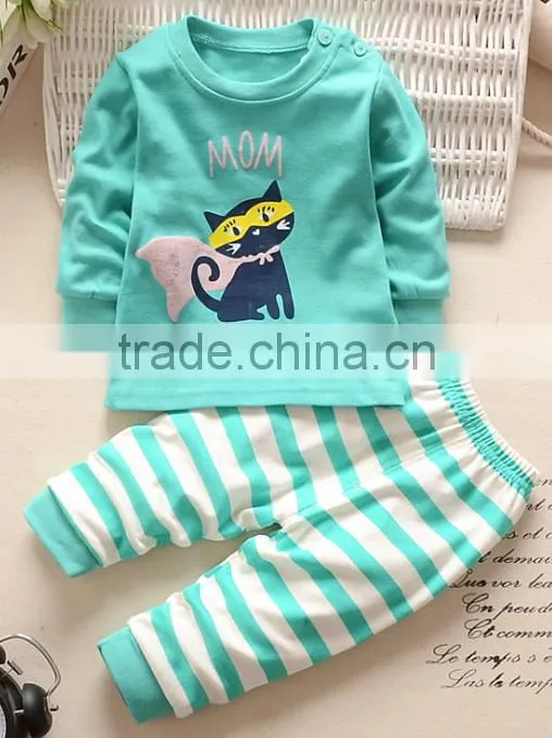 Latest Embroidery Designs Suits 100% Cotton Children Baby Christmas Striped Pajamas