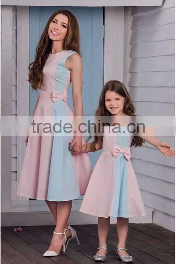Pink Blue Family Look Mommy And Me Set Women Dresses Summer Children Frocks Designs