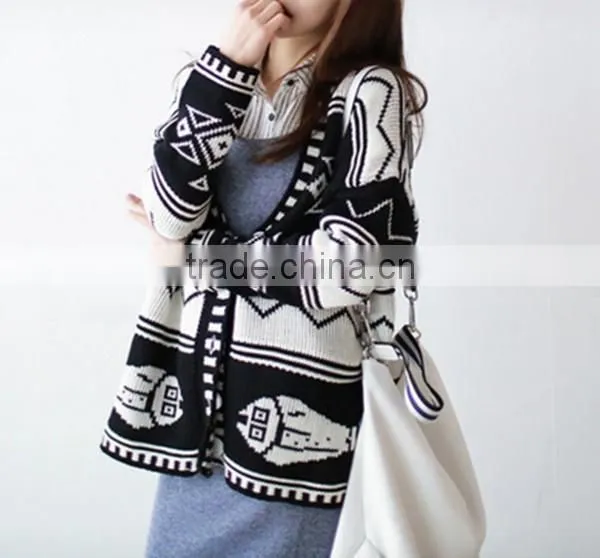 Spring smiles spring and autumn wear new arrival Britpop contrast color loose thick knit sweater women coat