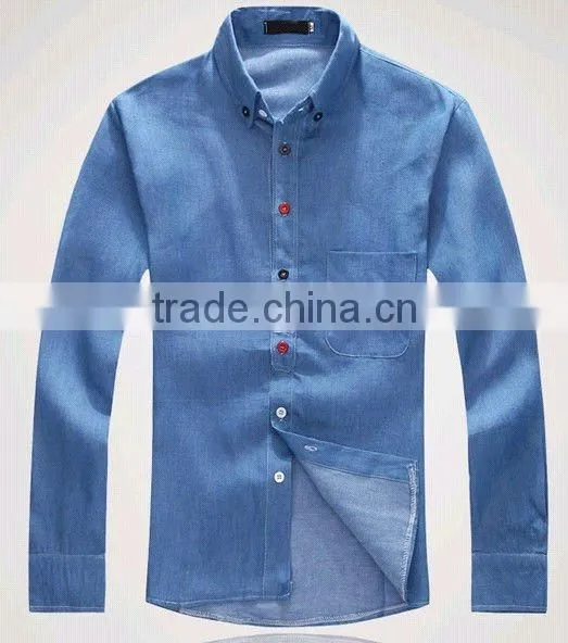European American style Light blue 100% Organic cotton Denim Retro Cowboy shirt for men with S,M,L,XL,XXL