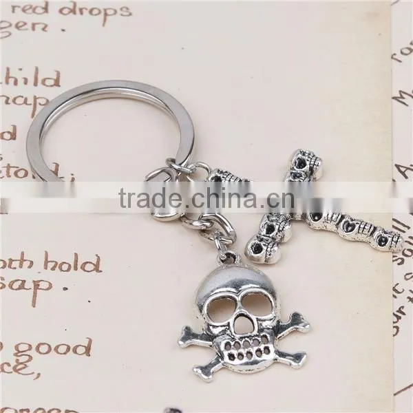Keychain & Keyring Skeleton Skull Antique Silver Cross Carved 7.8cm