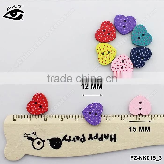 12x15mm Dot Pattern Heart Shaped Wood Buttons For Decoration DIY Craft