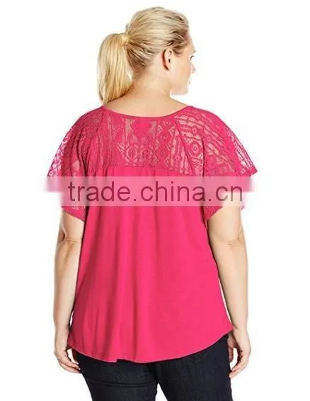 OEM plus size women clothing ladies plus size lace tshirt