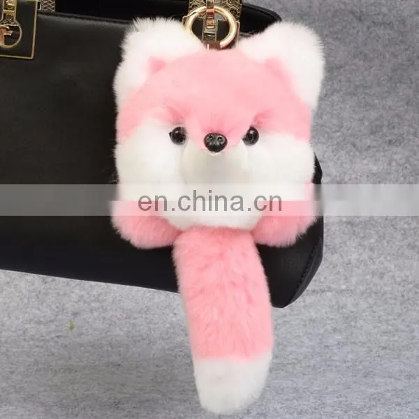 Fox Shaped Rex Rabbit Fur Keychain