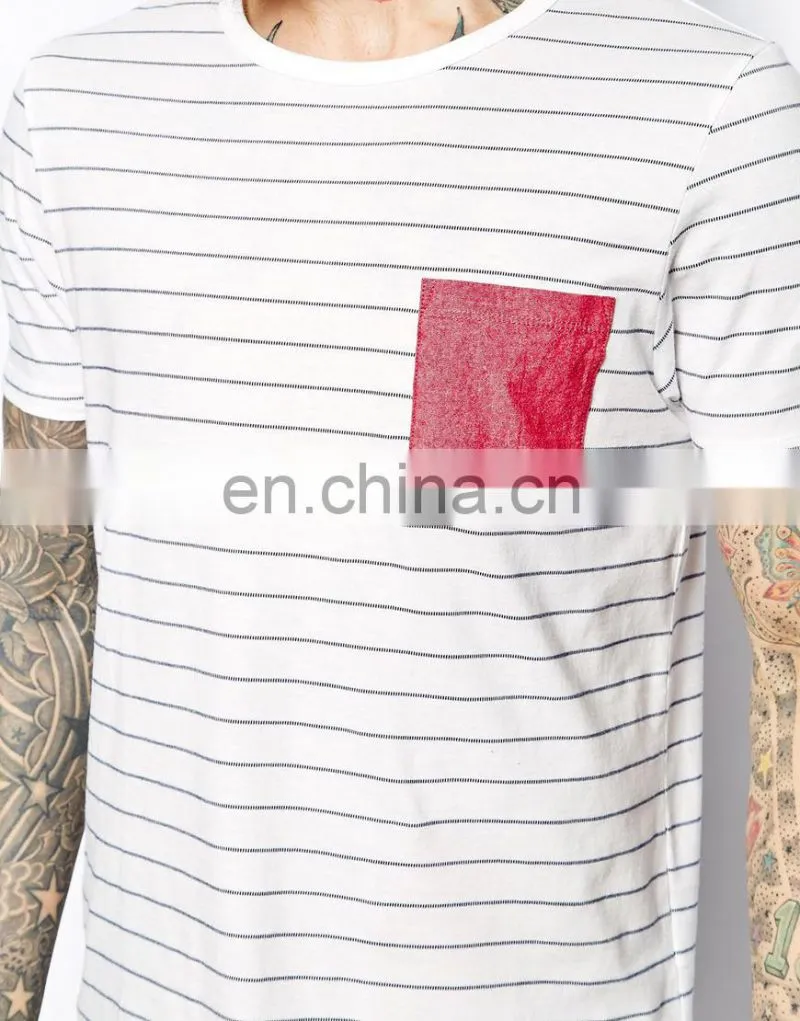 T-Shirt With Stripe/front print custom designs tshirt/high fashion men clothing/model-sc310