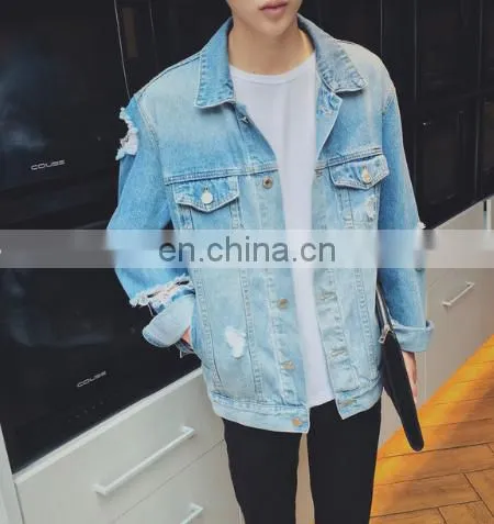 wholesale distressed denim jackets -Embroidered denim jacket