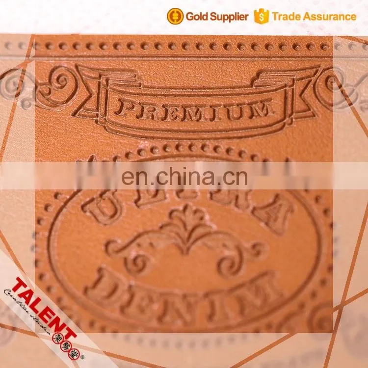 Custom thin cow skin hot stamping embossed pattern die cut shape leather label
