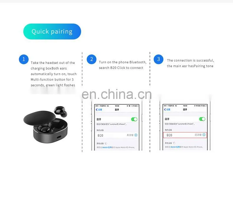 China Factory TWS 5.0 Wireless Earphone Stereo Headsets B20 Touch Control Waterproof Mini Earbuds