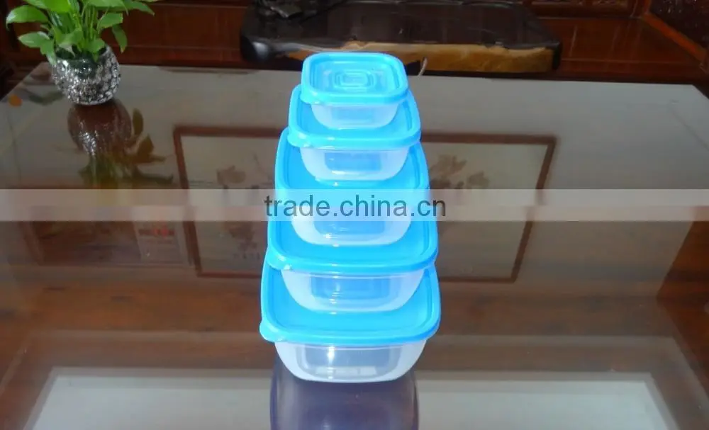 Popular 5 pcs set square plastic food storage container