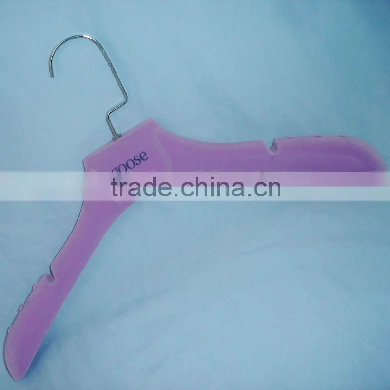 Purple velvet coat hanger for woman clothes with logo