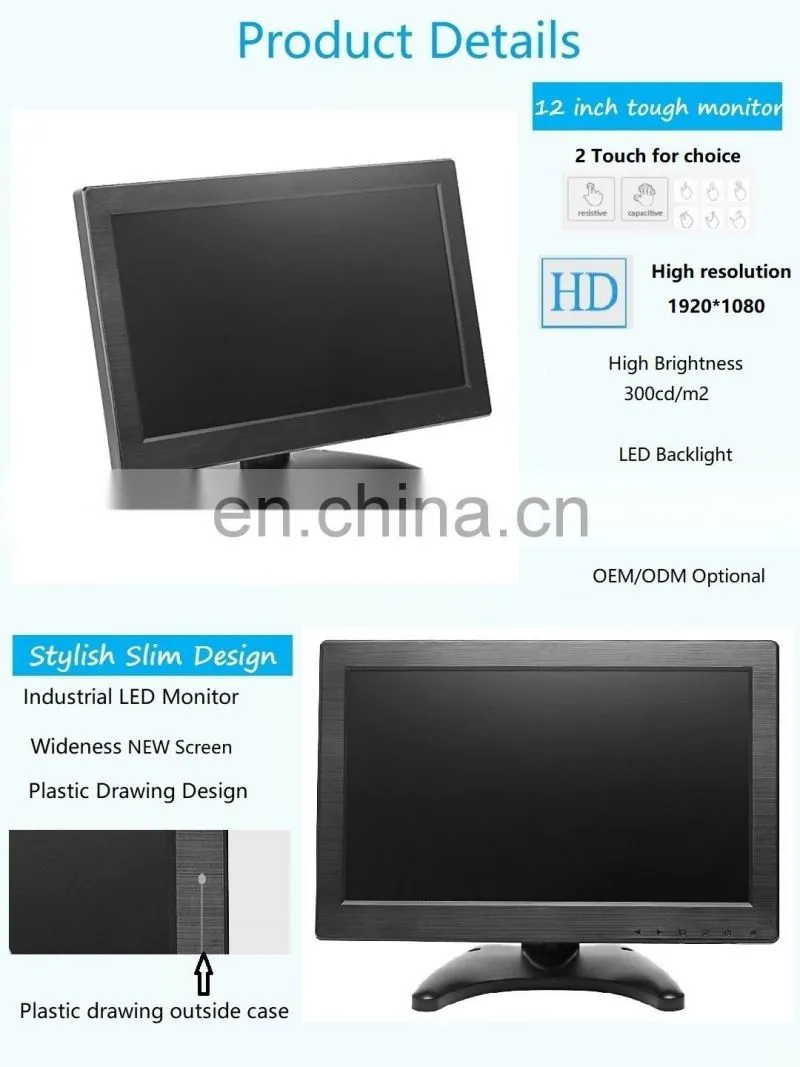 Hottest 12 15 17 inch POS system using CE / KC certificated pos stand tough screen monitor for pc computer