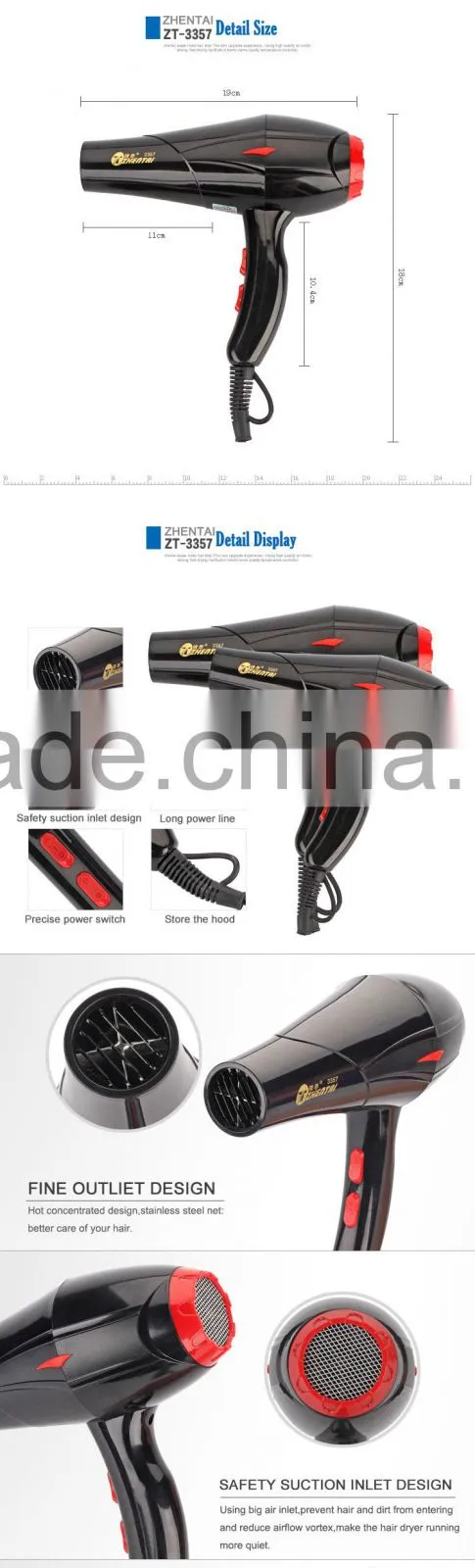Household Hair Dryer Resistance Blow Dryers DC Motor Hairdriers ZT-3357