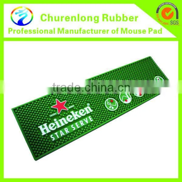 2016 Novelty OEM Logo Portable Use Soft and Durable Silicone PVC Drip Rail Bar Mat, Bar Runner