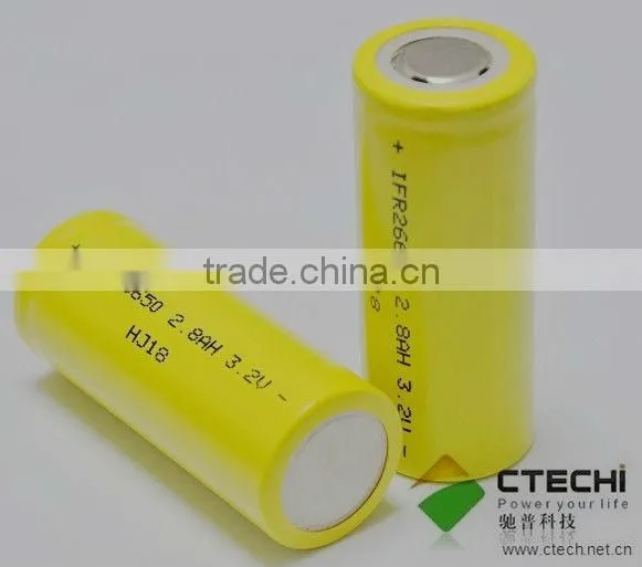 Rechargeable LiFePo4 lithium battery IFR26650 3.2V 2800mAh for energy storage