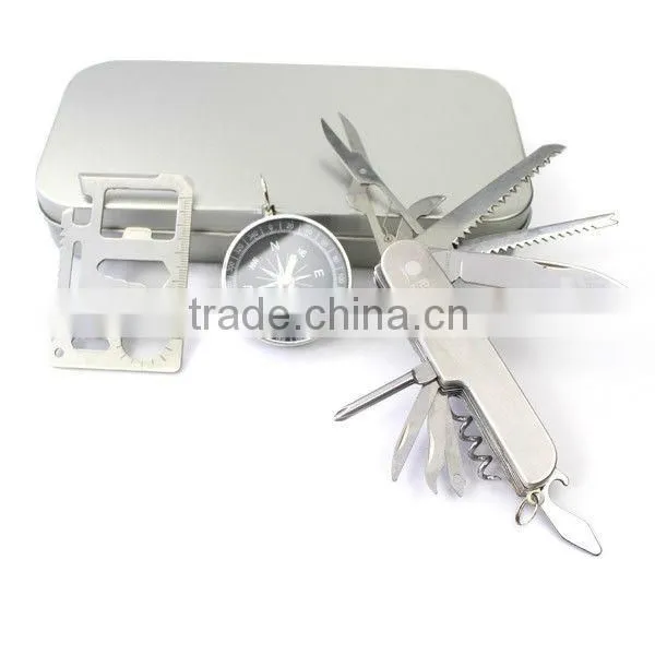 Multi tool card survival knife camping kit