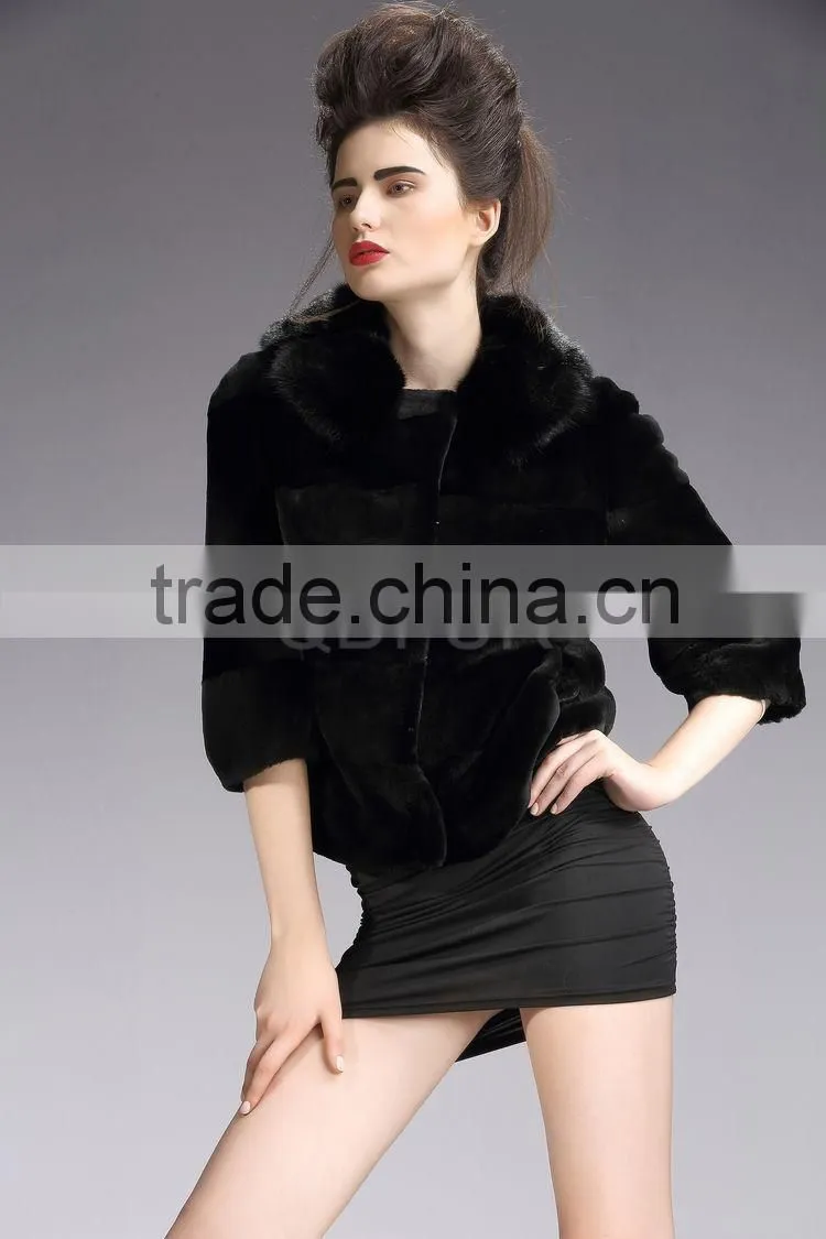 QD29219 New Design Top Rabbit Fur Jacket With Mink Fur Collar