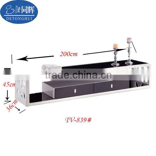 2014 stainless steel frame toughened glass tv stand tv-839#