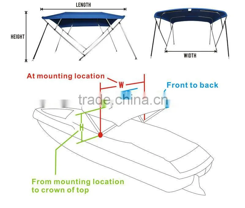 4 Bow 25mm diameter Aluminum round tube 4 bow bimini top